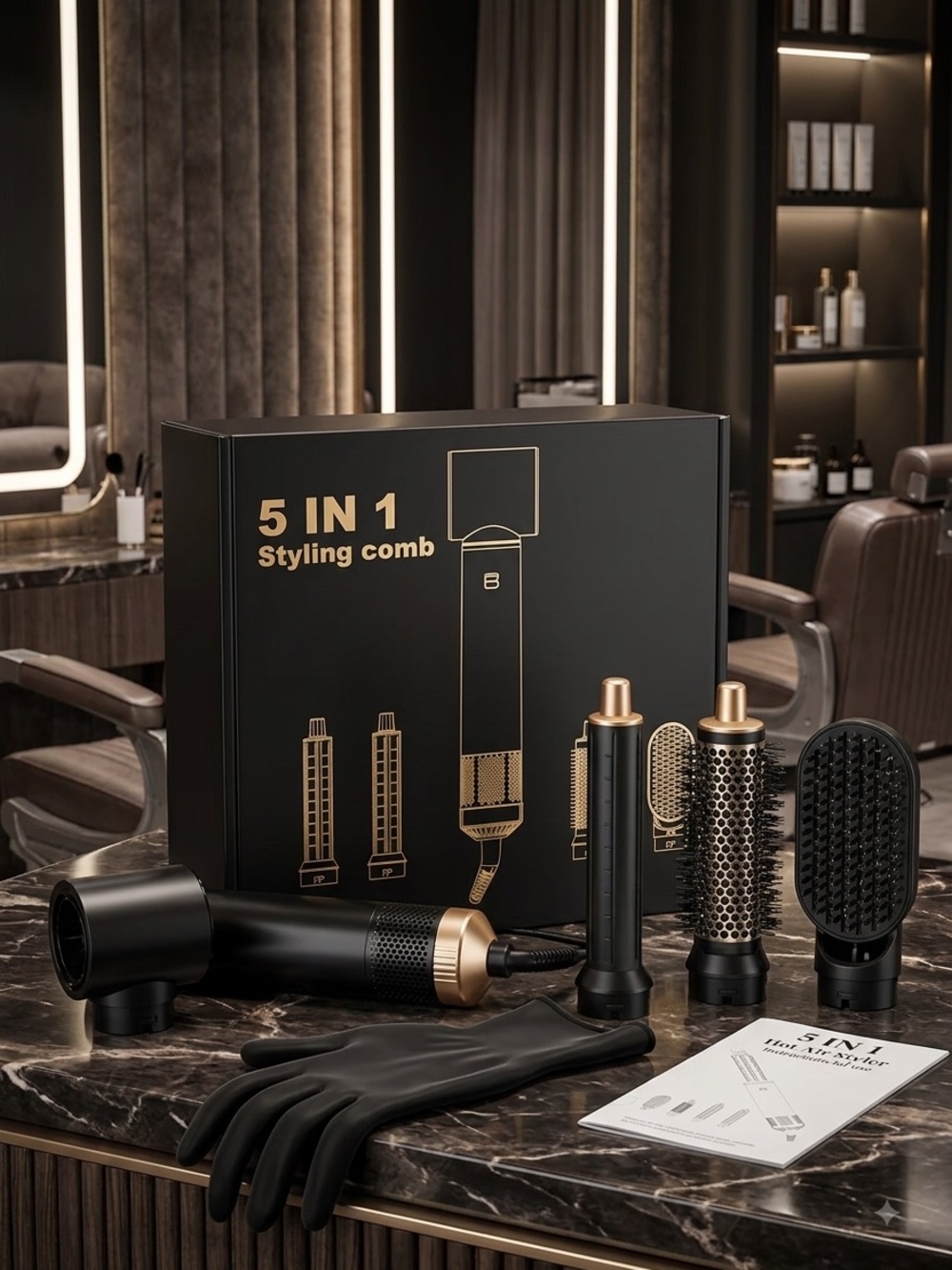 5-in-1 Black & Gold Women's Styling Comb Kit